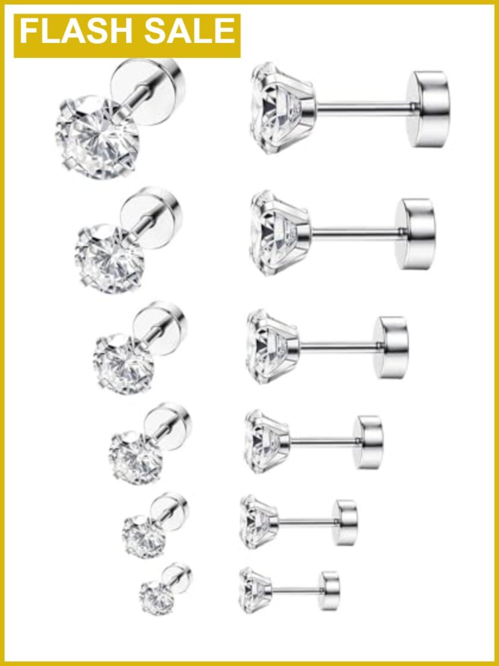 6 Pairs Hypoallergenic 316L Stainless Steel Stud Earrings Set